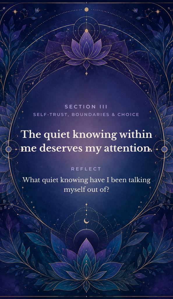 Coming Home to Yourself card: The quiet knowing within me deserves my attention