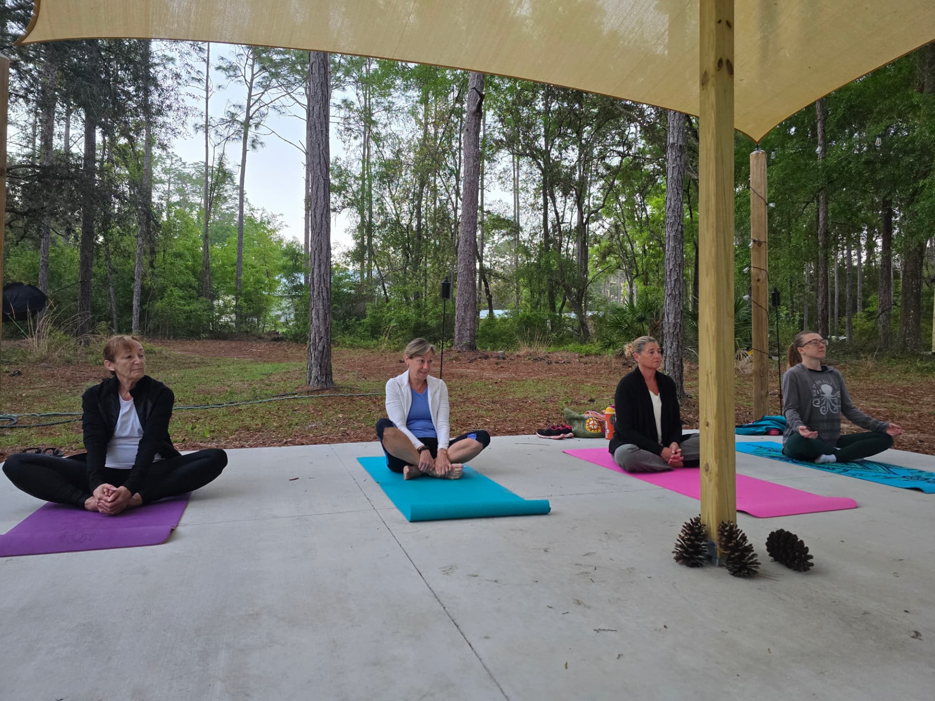 Morning practice on the open-air yoga platform